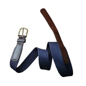COACH Vintage Brindle Leather Wool Belt Navy Brass Buckle Size 34